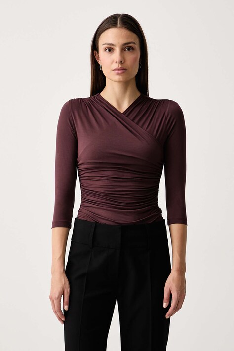 Le Privé Longsleeve damski z modalem AMANDINE TOP PRUNE bordowy LP00820
