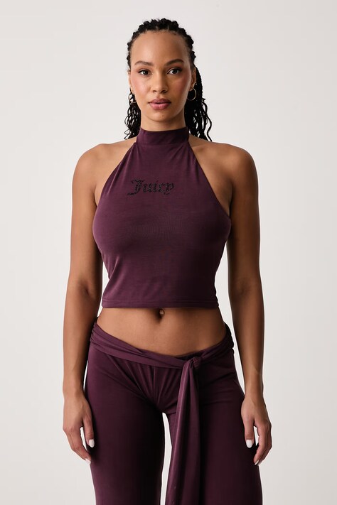 Juicy Couture Top ženski z viskozo WESLEY TIE BACK TOP bordo JCWCT226331