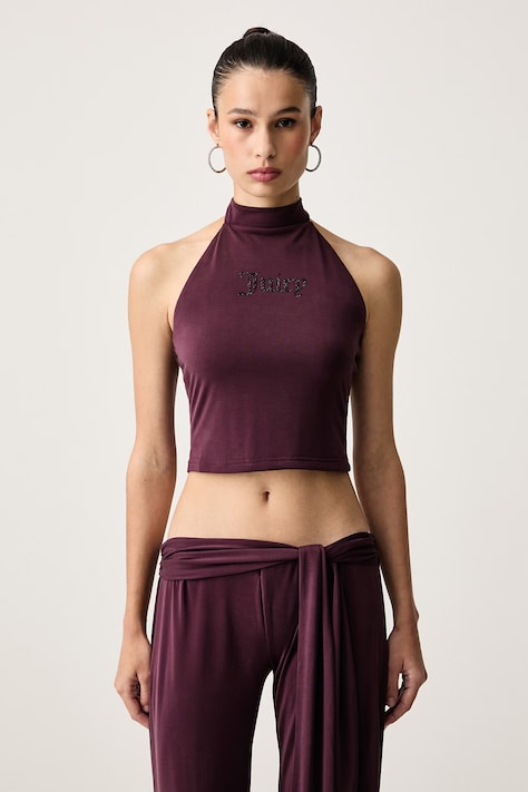 Juicy Couture Top damski z wiskozy WESLEY TIE BACK TOP bordowy JCWCT226331