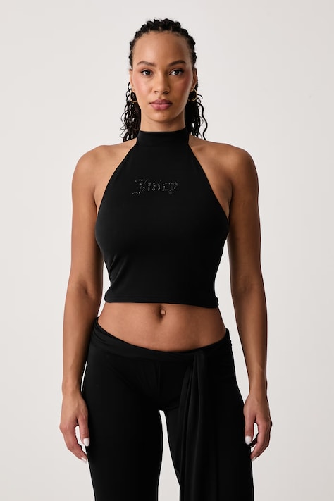 Juicy Couture Top ženski z viskozo WESLEY TIE BACK TOP črn JCWCT226331