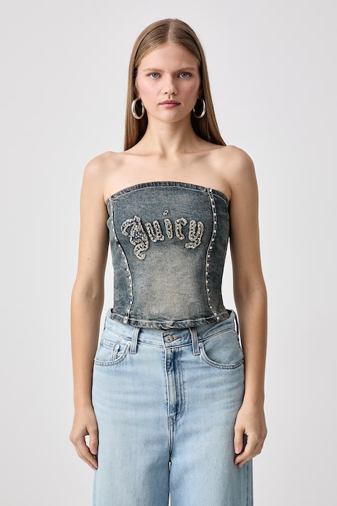 Juicy Couture Top za žene traper STUD CORSET plavi bez uzorka JCDCT226955