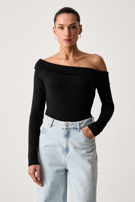 Levi's Majica z dolgimi rokavi ženska z modalom CLARA RIB OFF SHOULDER LS črna 008ST