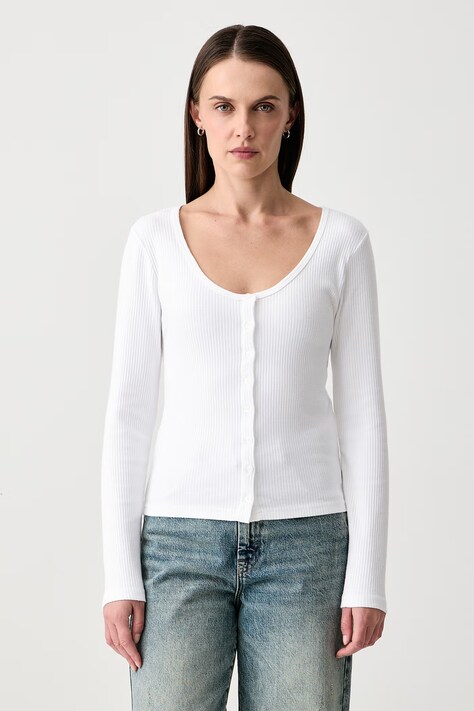 Levi's Kardigán dámsky bavlnený s elastanom AUSTEN BUTTON THROUGH LS biely 0088R