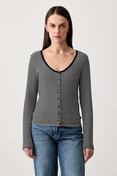 Levi's Kardigán dámsky bavlnený s elastanom AUSTEN BUTTON THROUGH LS čierny 0088R