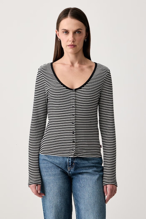Levi's Kardigán dámsky bavlnený s elastanom AUSTEN BUTTON THROUGH LS čierny 0088R