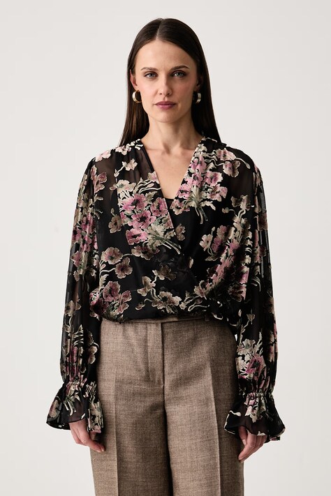 Luisa Spagnoli Bluzka damska Lotty czarna w kwiaty 543774