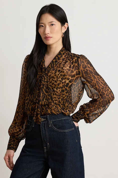 Lauren Ralph Lauren Bluzka damska brązowa w panterkę 200B30180