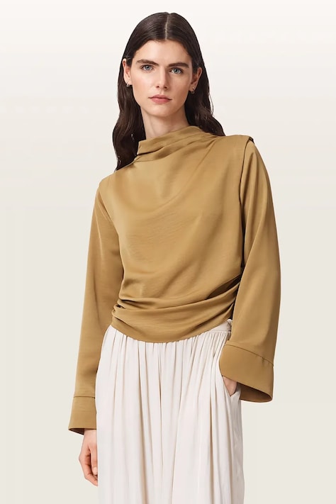 AllSaints Bluzka damska LESLIE brązowa gładka W164PC