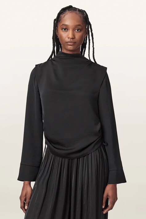 AllSaints Bluzka damska LESLIE czarna gładka W164PC