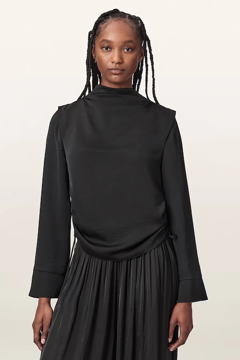 AllSaints Bluzka damska LESLIE czarna gładka W164PC