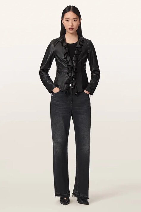 AllSaints сорочкова блузка жіноча шкіряна LUANA LEA SHIRT — AW26-BDDZK9, чорний — фото 3