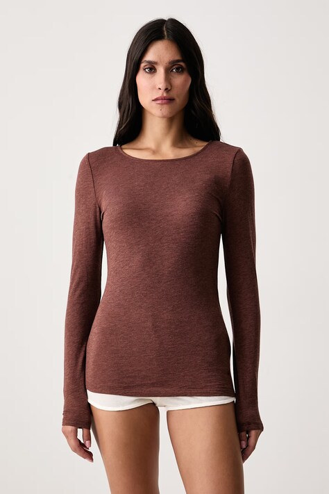 Triumph Longsleeve piżamowy damski z wełną brązowy 10223179