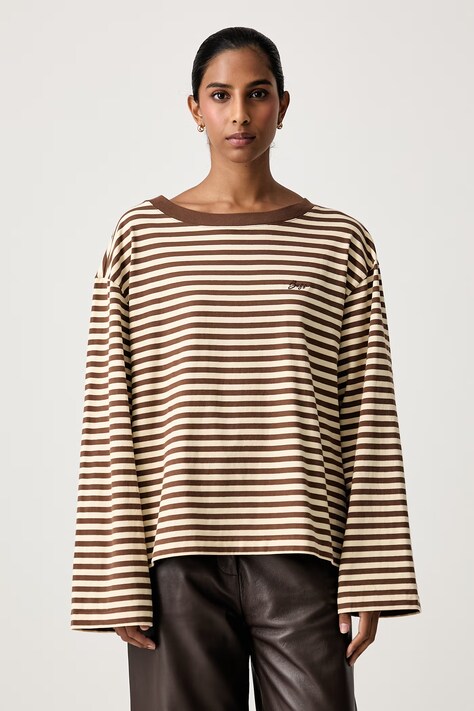 BOSS Orange Longsleeve damski bawełniany C_Ewa_stripe brązowy 50569012