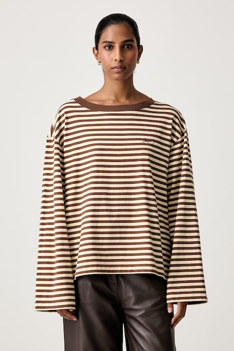 BOSS Orange Longsleeve damski bawełniany C_Ewa_stripe brązowy 50569012