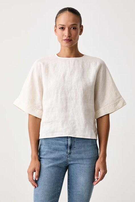 United Colors of Benetton Bluza ženska lanena bež enobarvna 5BMLDQ0F5