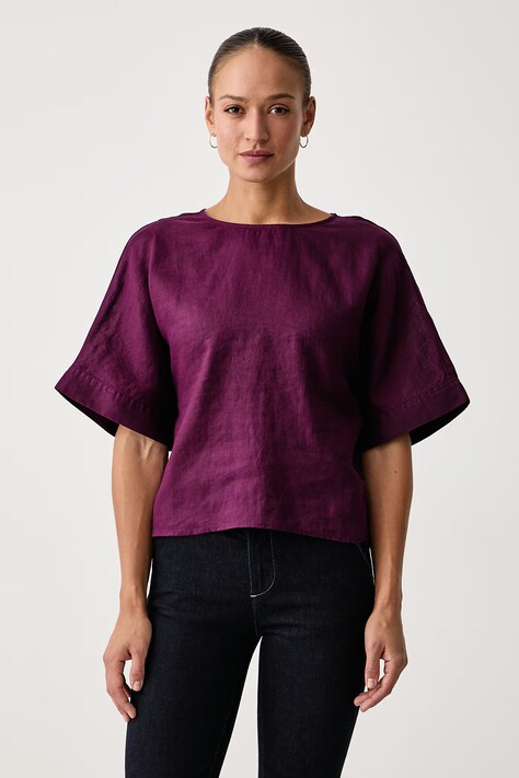 United Colors of Benetton Bluza ženska lanena vijolična enobarvna 5BMLDQ0F5