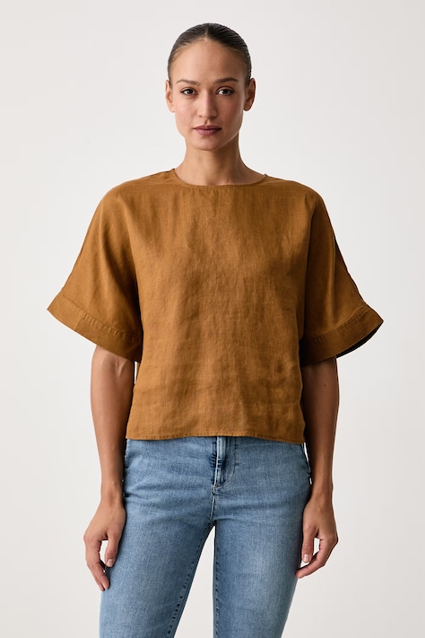 United Colors of Benetton Bluza ženska lanena rjava enobarvna 5BMLDQ0F5