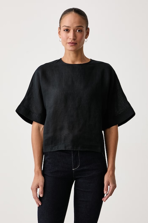 United Colors of Benetton Bluza ženska lanena črna enobarvna 5BMLDQ0F5