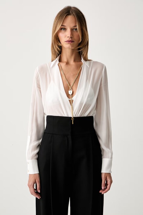 Elisabetta Franchi body damskie z wiskozy białe gładkie CB00966E2