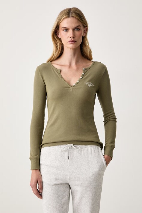 women'secret Longsleeve damski z bawełną zielony 3274535