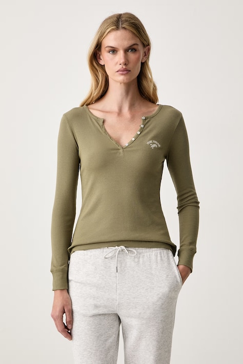 women'secret Longsleeve damski z bawełną zielony 3274535