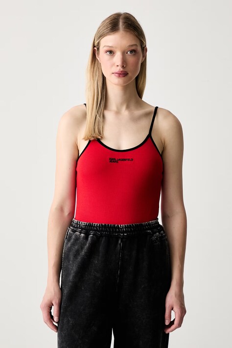 Karl Lagerfeld Jeans body damskie z bawełną czerwone B3W17028