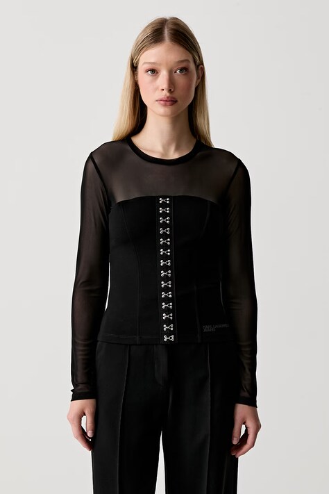 Karl Lagerfeld Jeans bluzka gorsetowa damska z wiskozą czarna gładka B3W17016