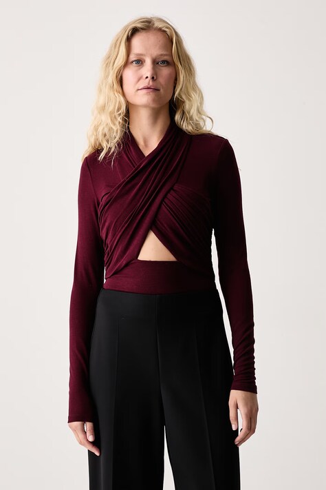 Bardot Body damskie z dodatkiem wełny ALIYAH bordowe gładkie 60050TB4