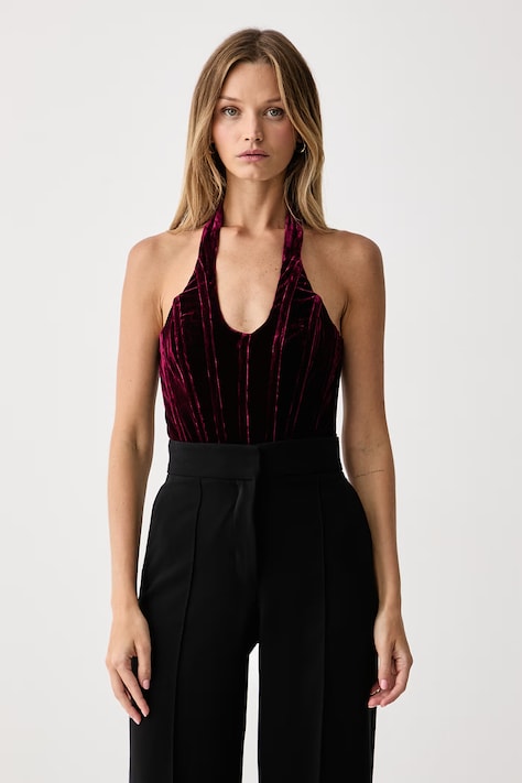 Bardot Body damskie welurowe TREY bordowe gładkie 60030TB2