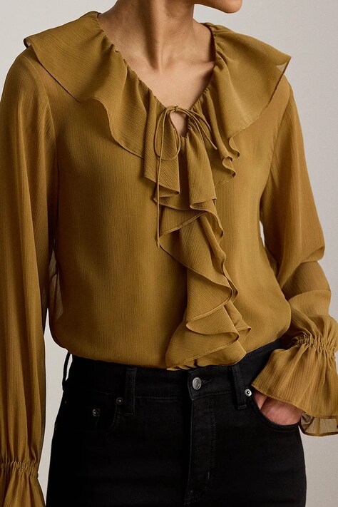 Lauren Ralph Lauren блузка із рюшами жіноча — AW26-BDDZUM, коричневий — фото 4