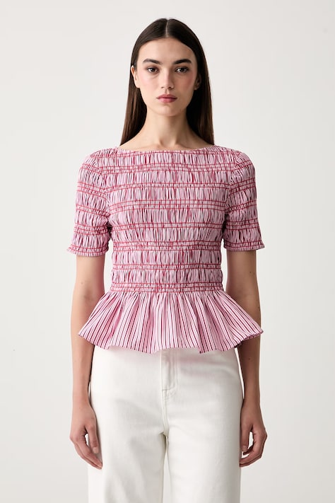 Tommy Hilfiger bluzka z falbanką damska z bawełną różowa WW0WW49886
