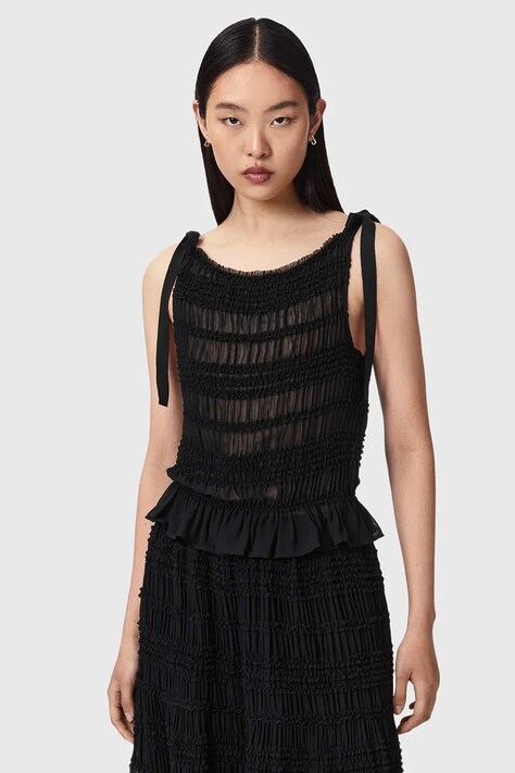 AllSaints Блузка жіноча бавовняна LOTUS чорна однотонна W096PE