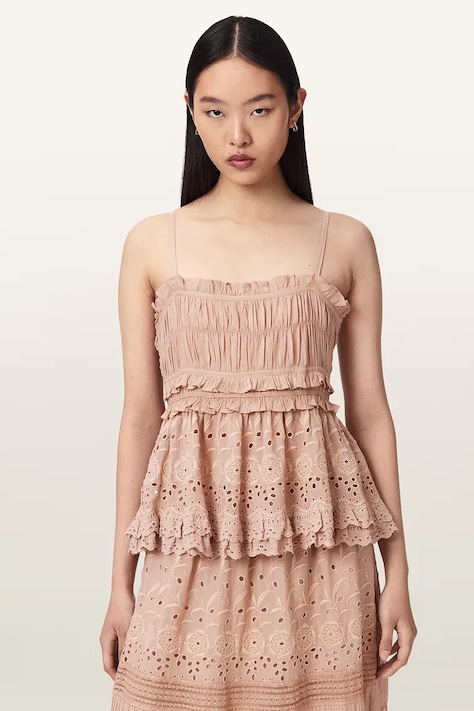 AllSaints top damski z wiskozą CAMILLE różowy gładki W046PE
