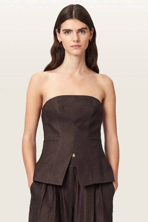 AllSaints Bluză cu corset pentru femei din vâscoză CHARLEY maro simplă W051QE