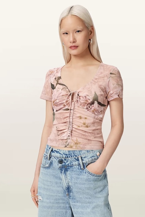 AllSaints bluzka damska GABBY beżowa w kwiaty W153JE