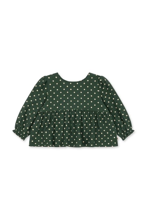 Konges Sløjd Bluzka dziecięca bawełniana z elastanem ELIN BOW BLOUSE GOTS zielona w kropki KS105976