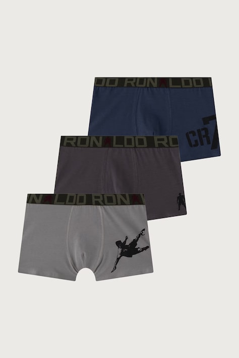 CR7 Cristiano Ronaldo Uske bokserice za djecu od pamuka s elastanom 3-pack sive 8403
