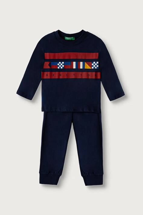 United Colors of Benetton Dvojdielne pyžamo detské bavlnené s elastanom tmavomodré 3VD00P07A