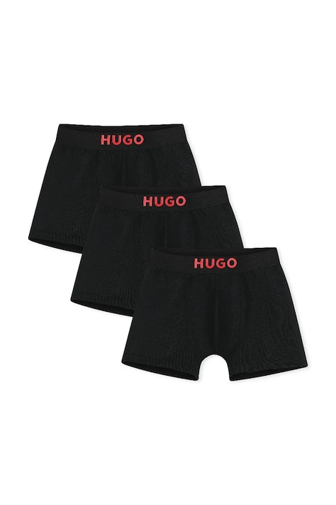 HUGO boxerky detské bavlnené s elastanom 3-pak čierne G01348