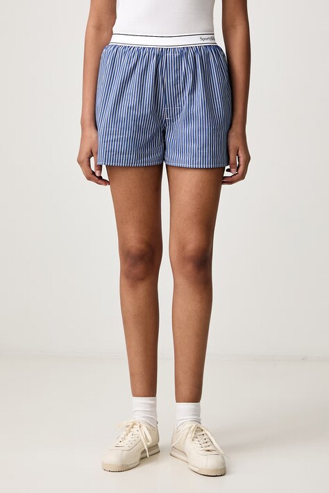 Sporty & Rich Serif Logo szorty bawełniane damskie niebieskie high waist SH01583300ST02