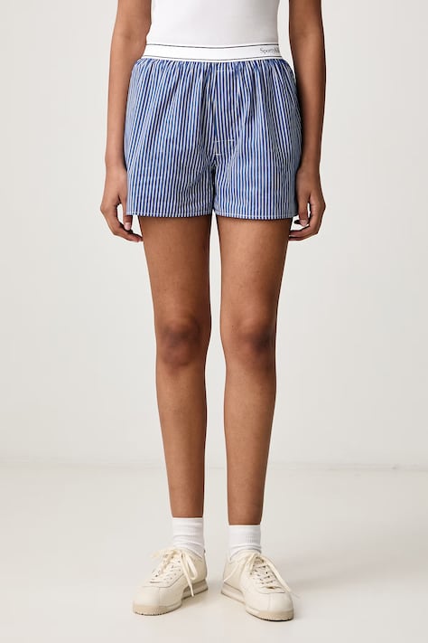Sporty & Rich Serif Logo szorty bawełniane damskie niebieskie high waist SH01583300ST02