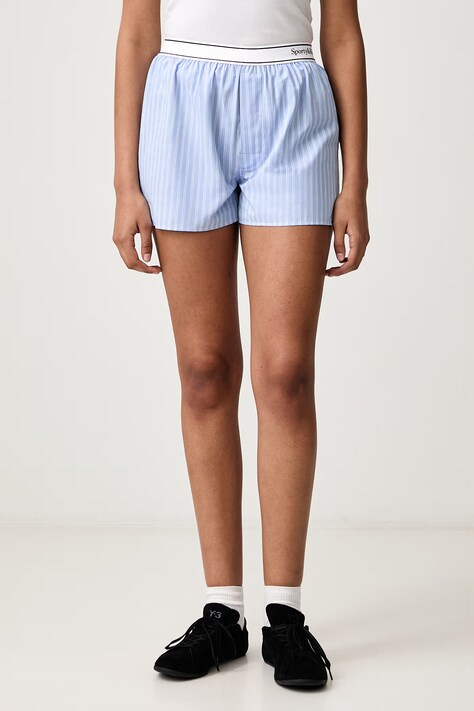 Sporty & Rich Serif Logo szorty bawełniane damskie niebieskie high waist SH01585300ST02