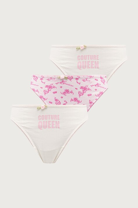 Juicy Couture Stringi damskie bawełniane z elastanem COUTURE QUEEN THONG 3-pack różowe JCTTH226957