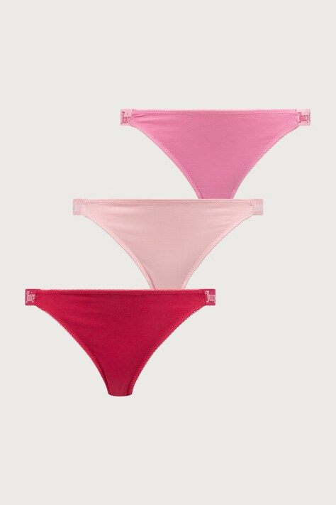 Juicy Couture Tangá dámske s bavlnou DEMI FEMME COTTON SCALLOPED THONG 3-pak ružové JCTTH226954