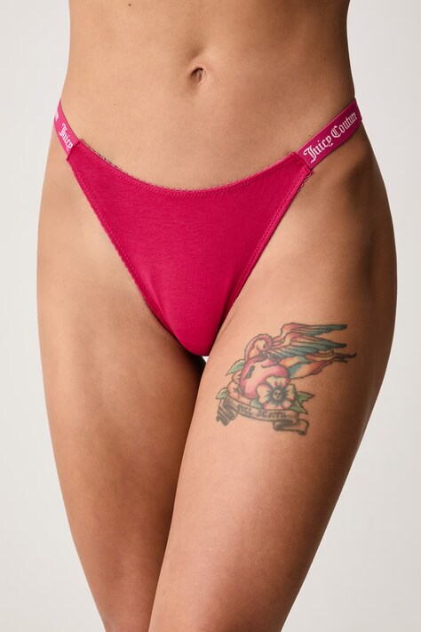Juicy Couture Прашки дамски от памук с еластан DEMI FEMME COTTON SCALLOPED THONG червени JCTTH226953