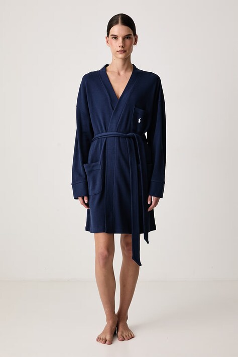 Polo Ralph Lauren Szlafrok damski z bawełną granatowy 4P0780