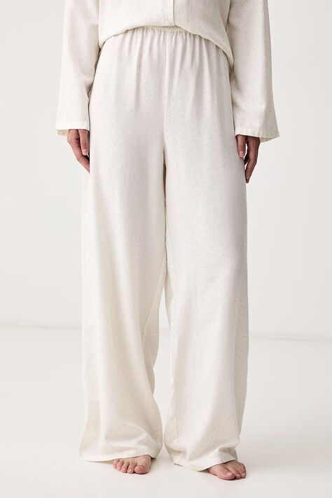 HUGO Spodnie piżamowe damskie z wiskozą RHINESTONES PANTS beżowe 50570411