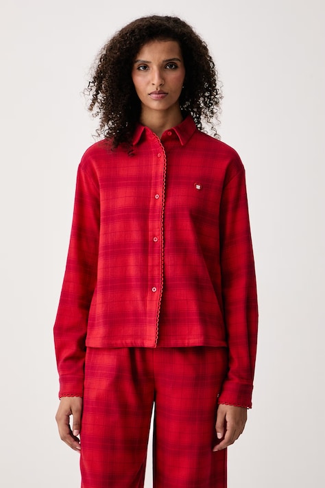 HUGO Koszula piżamowa damska bawełniana z elastanem FLANNEL LS-SHIRT czerwona 50570224