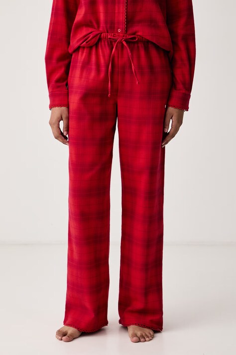 HUGO Spodnie piżamowe damskie bawełniane z elastanem FLANNEL PANTS czerwone 50570208