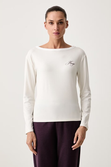 HUGO Zgornji del pižame z dolgimi rokavi ženski z modalom CASUAL LS-SHIRT bež 50570156